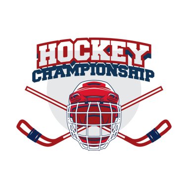 Hokey takımı logo tasarım vektör şablonu. Spor Kulübü rozeti kimlik. Kask illüstrasyon logo grafik ile.