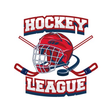 Hokey takımı logo tasarım vektör şablonu. Spor Kulübü rozeti kimlik. Kask illüstrasyon logo grafik ile.