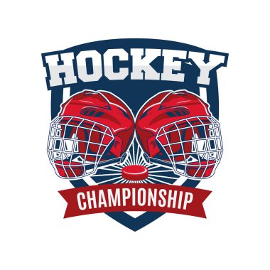 Hokey takımı logo tasarım vektör şablonu. Spor Kulübü rozeti kimlik. Kask illüstrasyon logo grafik ile.