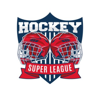 Hokey takımı logo tasarım vektör şablonu. Spor Kulübü rozeti kimlik. Kask illüstrasyon logo grafik ile.