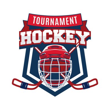 Hokey takımı logo tasarım vektör şablonu. Spor Kulübü rozeti kimlik. Kask illüstrasyon logo grafik ile.