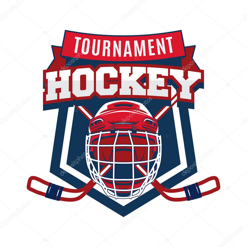 Hockey team logo design vector template. Sport club badge identity. Helmet illustration with logotype graphic.