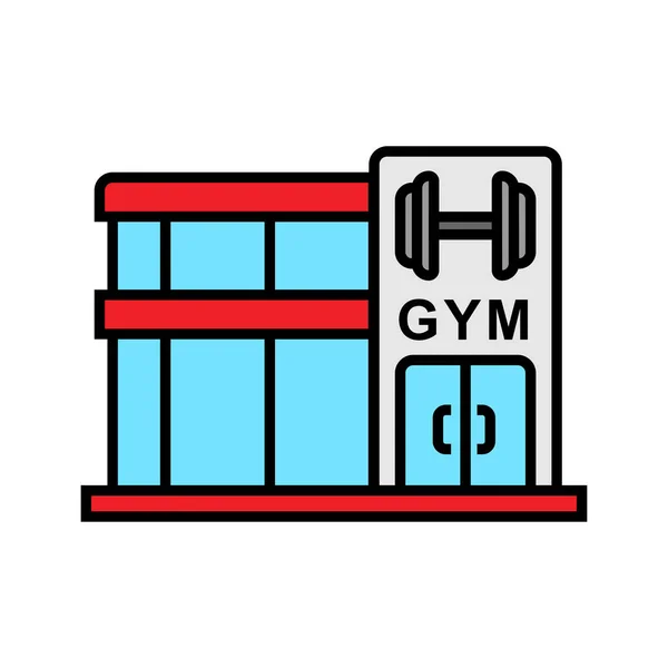 Palestra icona del centro fitness. bodybuilder luogo illustrazione con simbolo manubrio. grafica vettoriale semplice . — Vettoriale Stock