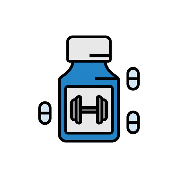 Träning energibooster komplettera ikonen med piller kapsel symbol. medicin för bodybuilder illustration. enkel vektorgrafik. — Stock vektor