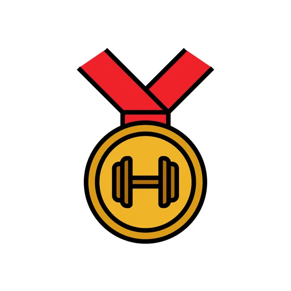 Bodybuilder medalj belöning ikonen med hantel symbol för bodybuilding tävling illustration. enkel vektorgrafik. — Stock vektor