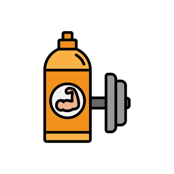 健身能量饮料图标。运动饮料瓶与哑铃例证。简单的矢量图形. — 图库矢量图片