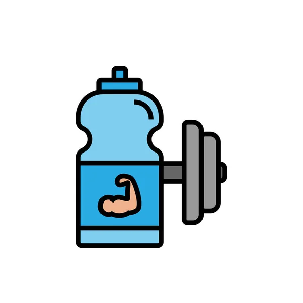 Fitness enerji içecek simgesi. dumbbell çizim ile spor içki şişesi. basit vektör grafiği. — Stok Vektör