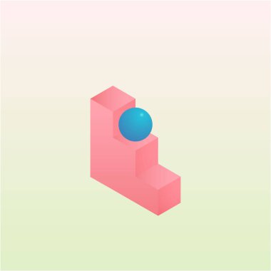 Mavi top minimal arka plan tasarlamak yumuşak pembe merdivenlerin ortasında. basit minimalist soyut geometrik vektör çizim.