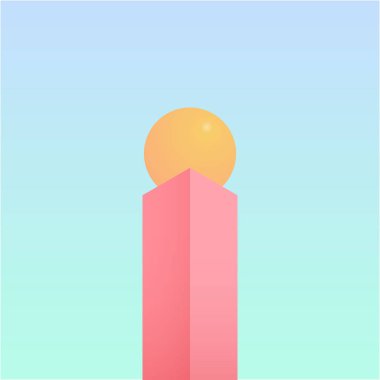 basit yumuşak pembe dikey cuboid sarı topu yukarıdaki ve minimal arka plan tasarımı ile. minimalist soyut geometrik vektör çizim.