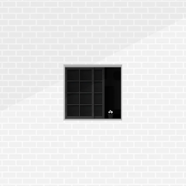 Habitación tranquila vista forma exterior ventana monocromo concepto de ilustración minimalista. ventana cuadrada medio abierto con maceta de flores y ladrillo blanco limpio pared fondo vector diseño . — Archivo Imágenes Vectoriales