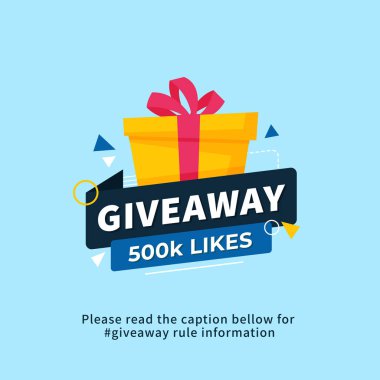 Giveaway 500k sosyal medya sonrası veya web sitesi afiş için poster şablonu tasarımı seviyor. Modern tipografi metin stili ile hediye kutusu vektör illüstrasyon.