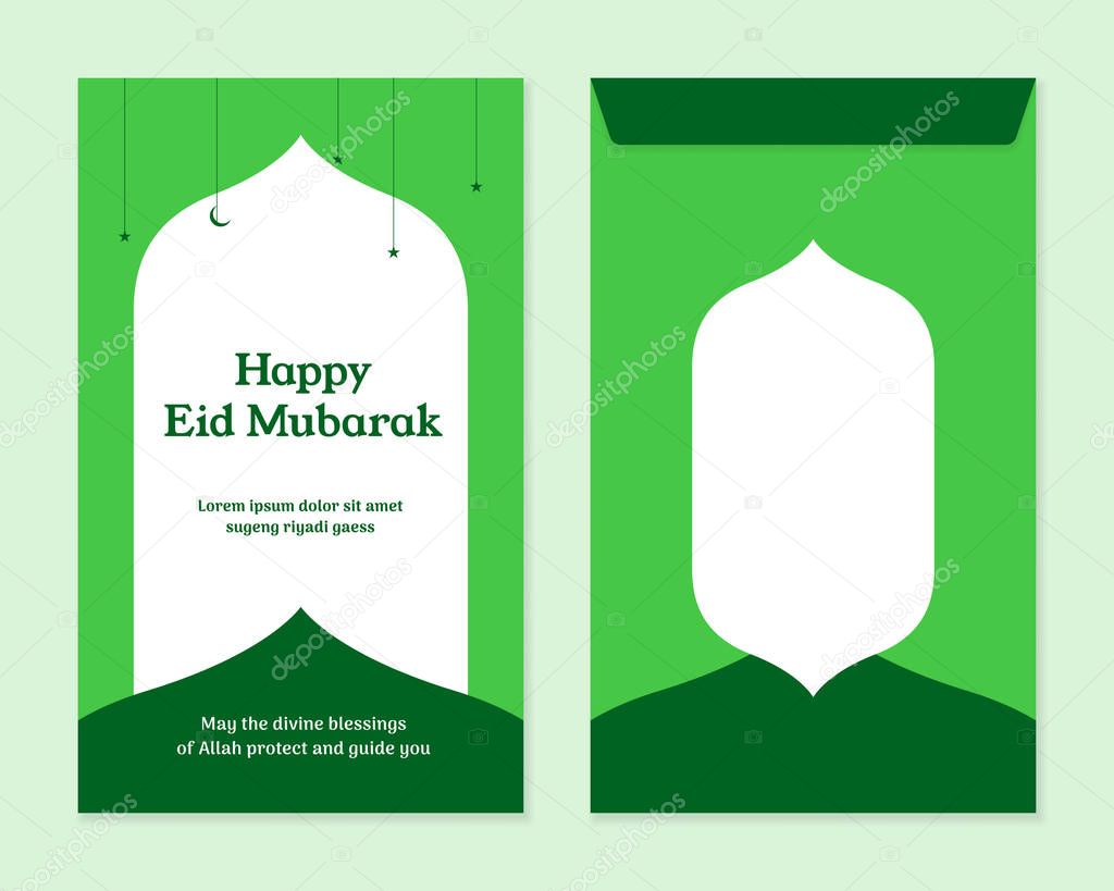 Simple eid al fitr mubarak money template design. Front and back side islam holiday celebration vector illustration