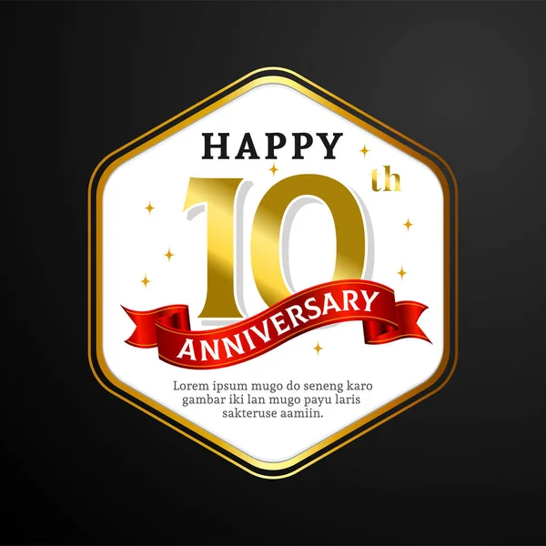 Happy 10th Anniversary greeting card vector design. hexagonal frame paper background with text. — Stock Vector