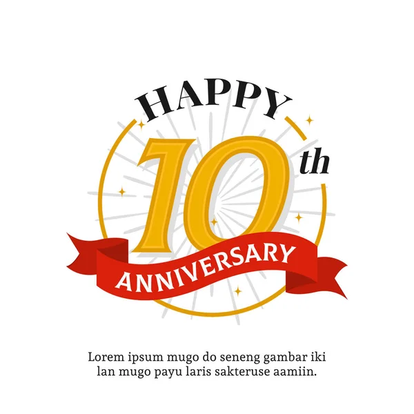 Happy 10th anniversary logo badge. birthday event background vector design — Stock Vector