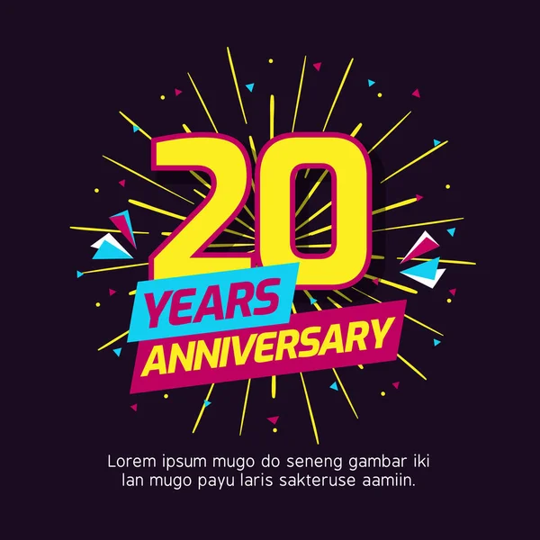Insigne logo anniversaire 20 ans. coloré anniversaire événement fond vectoriel design — Image vectorielle