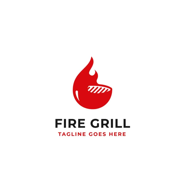 Feuer Grill Logo Design für Rindfleisch Restaurant Markenidentität Konzept Vektor Illustration — Stockvektor