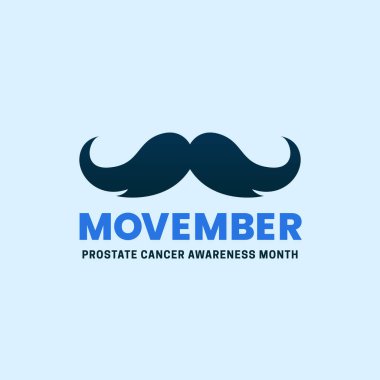 Basit temiz Movember Prostat Kanser Farkındalığı Ay poster tasarımı bıyık ikonu çizimi
