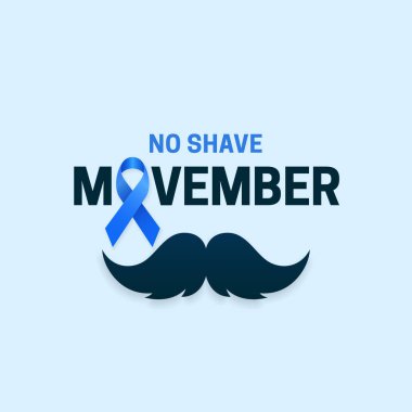 Prostat kanseri farkındalığı ayı için Movember tipografi metni yok mavi kurdele sembolü ve bıyık vektör ilüstrasyonlu poster kampanya konsepti tasarımı
