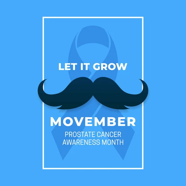 Mois de sensibilisation au cancer de la prostate Movember simple et propre conception de campagne d'affiche avec illustration vectorielle moustache et fond de ruban bleu . — Image vectorielle