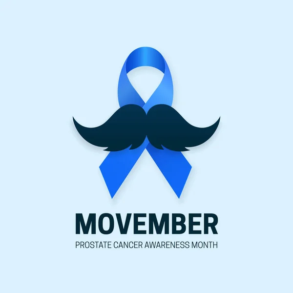 Movember Prostate Cancer Awareness Month poster background campaign design with blue ribbon and mustache vector illustration. — Archivo Imágenes Vectoriales