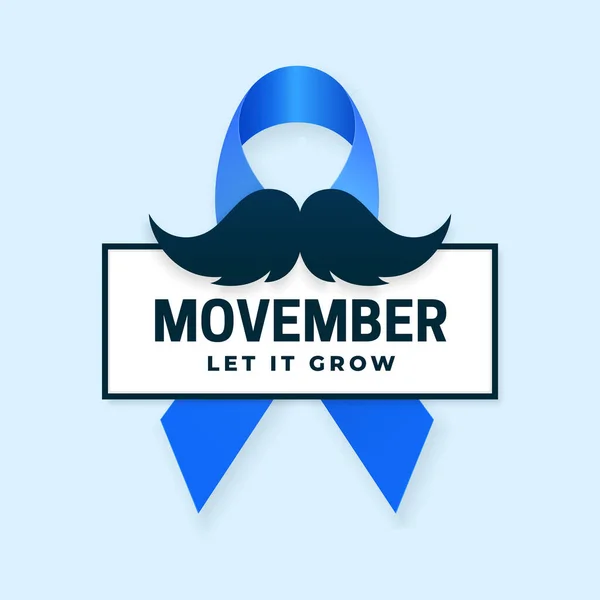 Movember дозволити йому вирощувати вуса простати поінформованість місяць плакат концепції фонової кампанії з синьою стрічкою символ і вуса Векторні ілюстрації — стоковий вектор