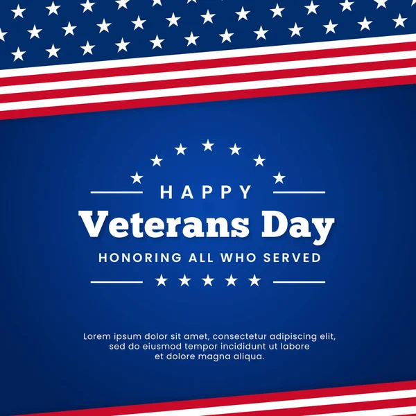 幸せな退役軍人の日は、レトロヴィンテージのロゴバッジお祝いポスターの背景ベクトルデザインとともにusaフラググラフィック装飾 — ストックベクタ