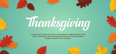 Sonbahar kuru yaprakları illüstrasyon şablonu ile basit yumuşak renk Şükran Günü arkaplan metni