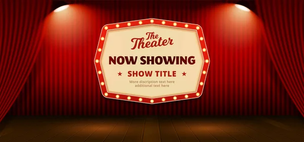 Now Showing Retro Classic Sign Board Background Design Red Theater — Stock Vector