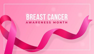 Göğüs Kanseri Farkındalığı Ayı poster tasarımı konsepti için gerçekçi pembe kurdele vektör çizimi.