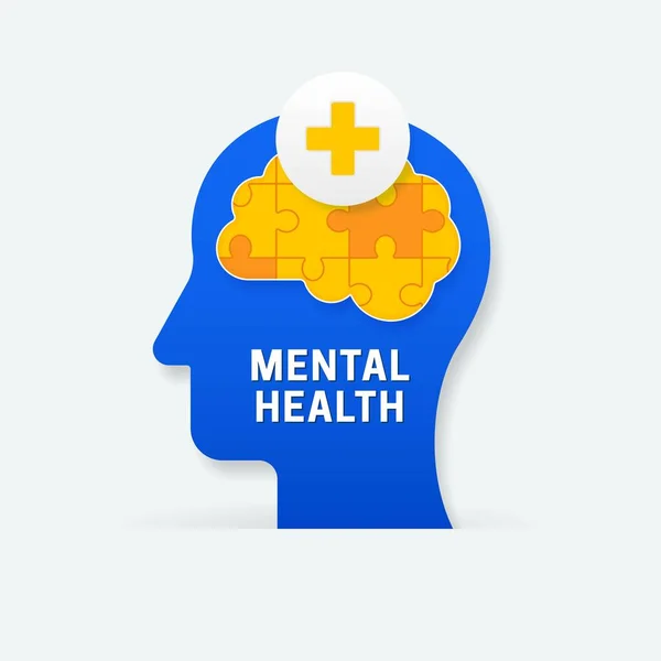 World Mental Health Poster Background Design Human Head Missing Jigsaw — Stock Vector
