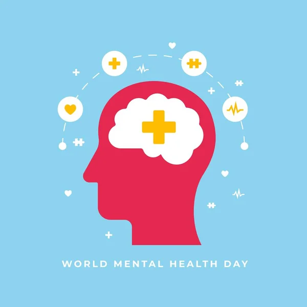 World Mental Health Day Poster Background Design Human Head Brain — Stock Vector