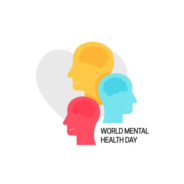 World Mental Hälsa Dag Koncept Affisch Grupp Färgglada Mänskliga Huvuden — Stock vektor