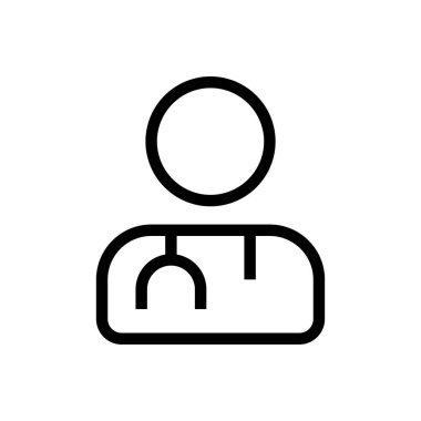 Hastane mesleği sembolü olarak steteskop ikonu tasarımı yapan bir doktor. çizgi sanatı tıbbi sağlık vektörü çizimi