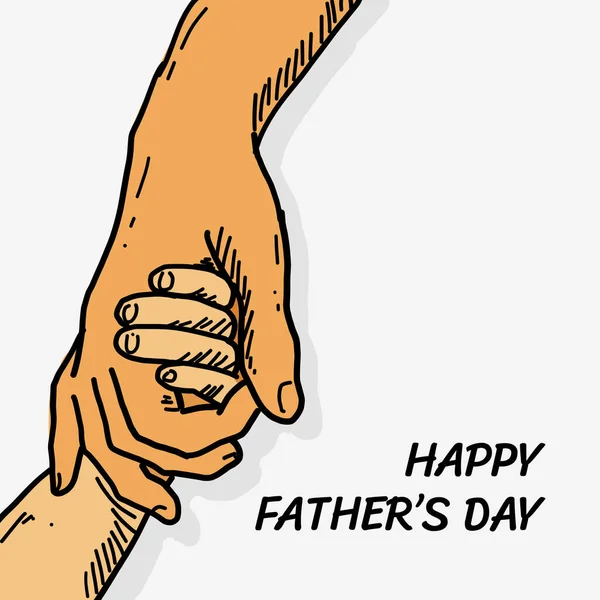 小さな子供の手を保持父親の手ベクトルイラストのための幸せな父親の日のコンセプトポスター背景デザイン手書きの描画スタイル — ストックベクタ