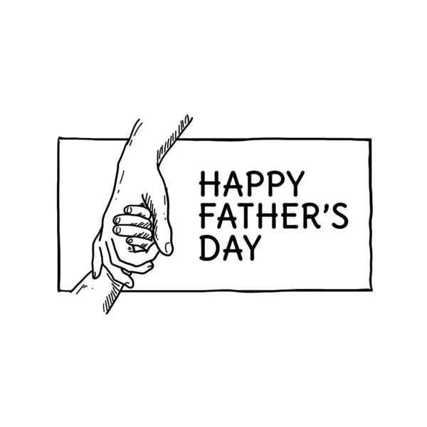小さな子供の手を保持父親の手ベクトルイラストのための幸せな父親の日のコンセプトポスター背景デザイン手書きの描画スタイル — ストックベクタ