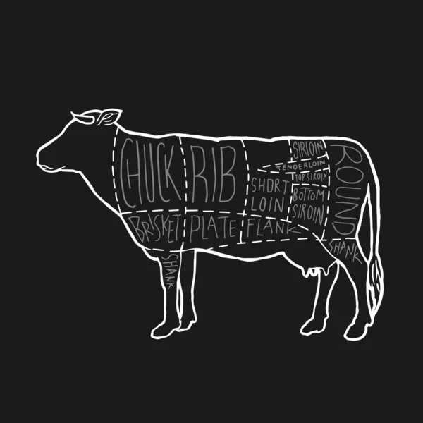 American Meat Cuts Diagram Poster Design Beef Scheme Butcher Shop — Stock Vector