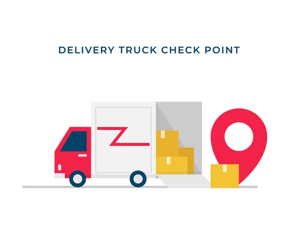 Servicio Camiones Entrega Con Caja Almacenamiento Abierta Pin Localizador Mapas — Vector de stock