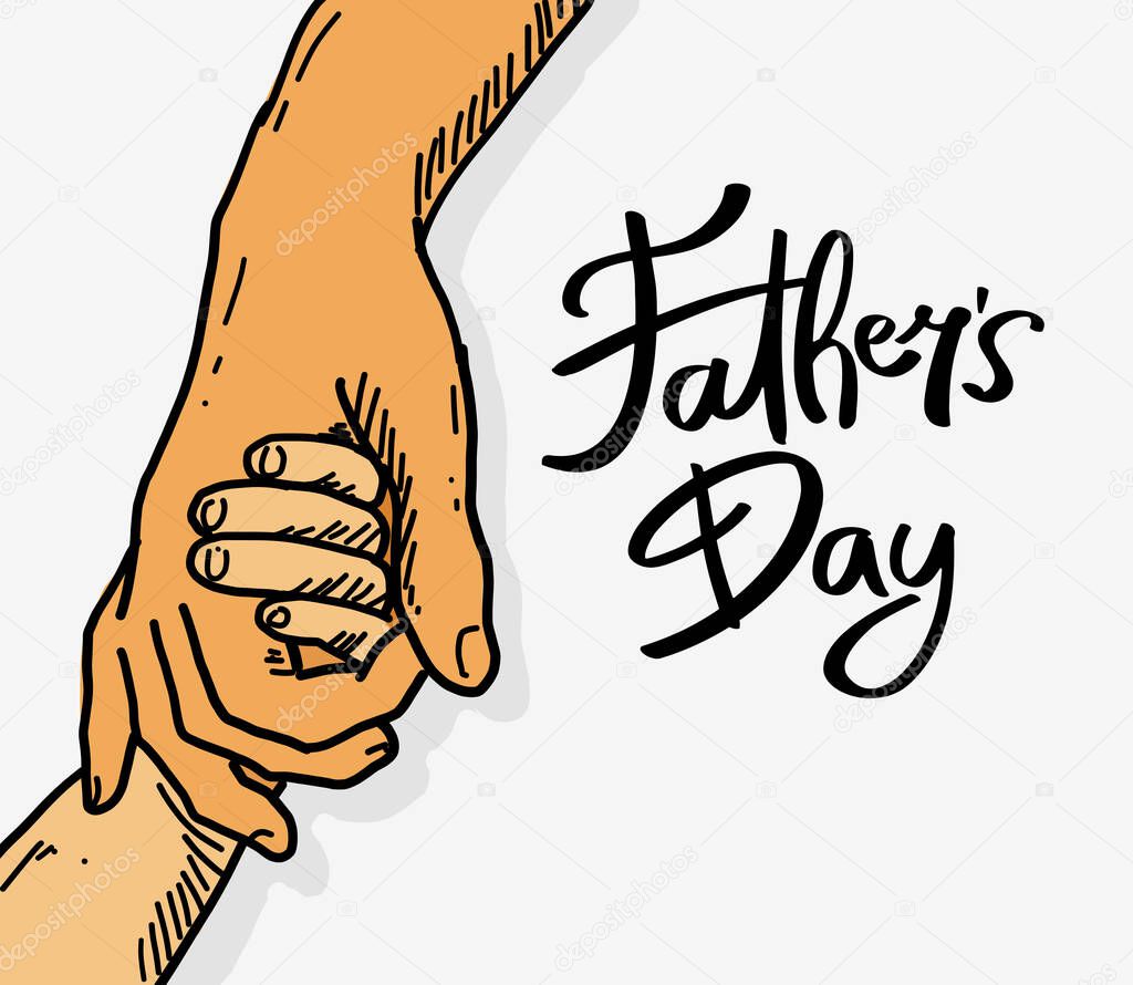 Little kid hand holding father hand vector illustration for Happy fathers day concept poster background design handrawn drawing style