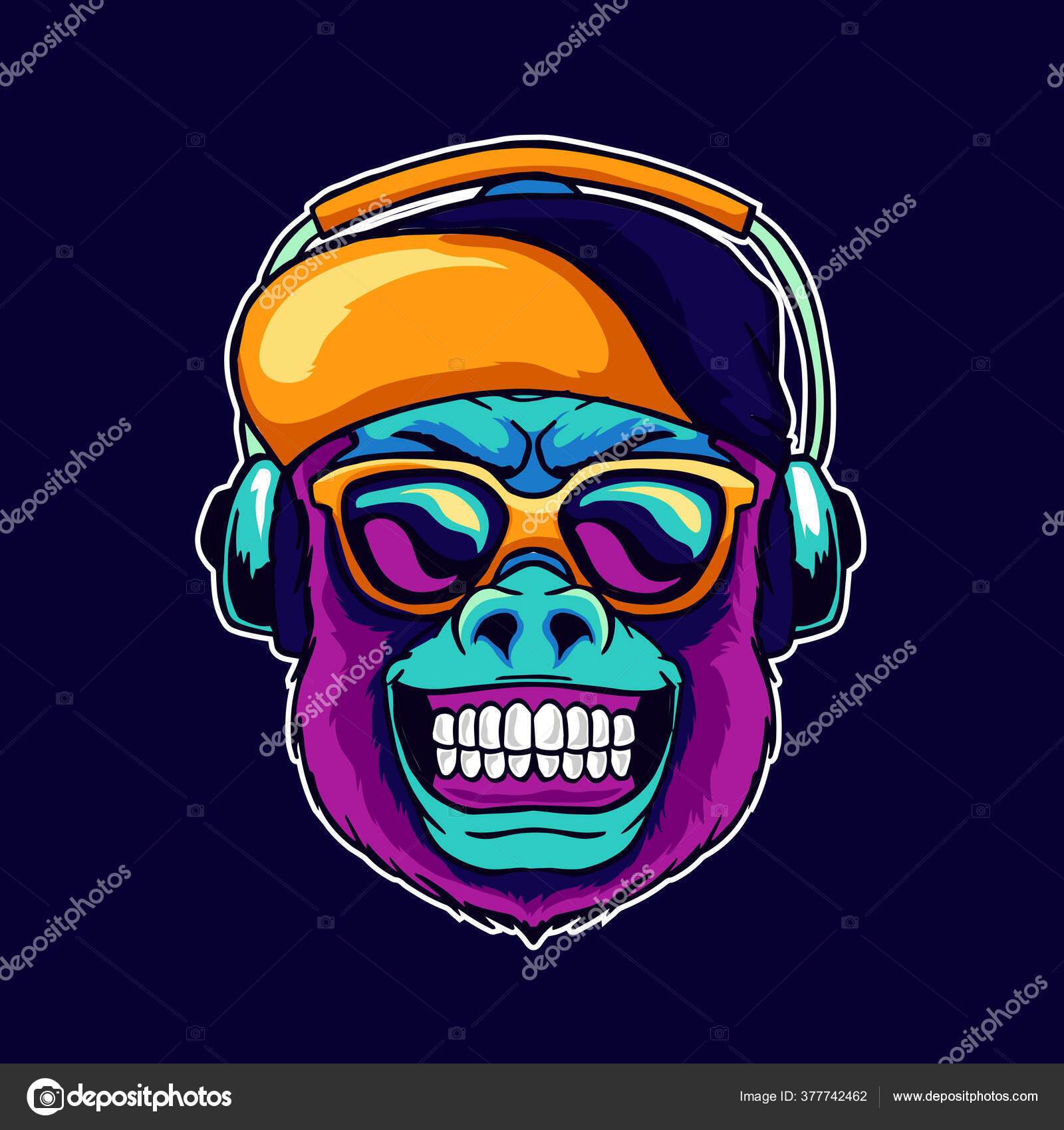 Monkey Smile Wear Cool Glasses Cap Hat Listening Dope Music Stock Vector by  ©mnaufal 377742462