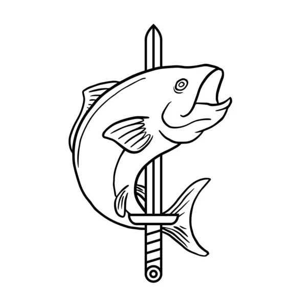 Pesce Avvolto Intorno Pugnale Coltello Vettoriale Logo Illustrazione Caccia Dei — Vettoriale Stock