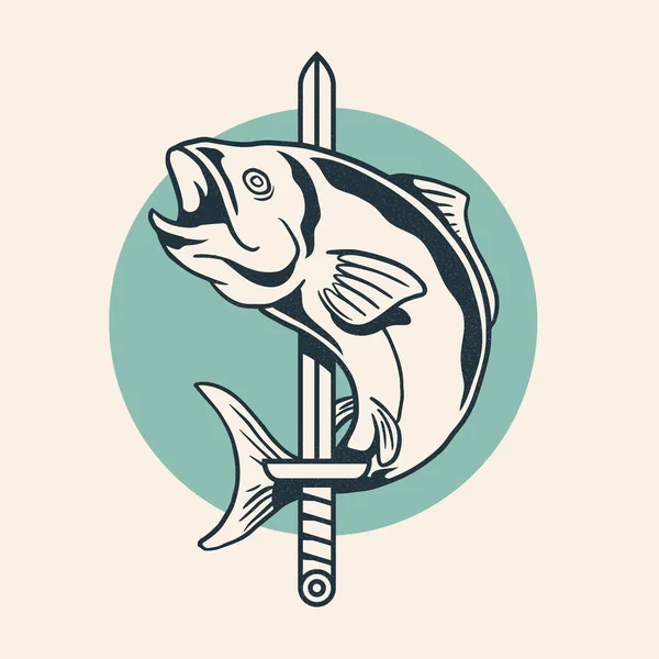 Peces Envueltos Alrededor Espada Vintage Logotipo Retro Diseño Insignia Para — Vector de stock