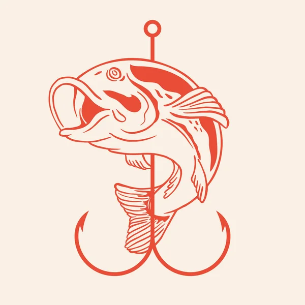 Pescado Con Línea Gancho Ilustración Vectores Arte Para Tienda Pesca — Vector de stock