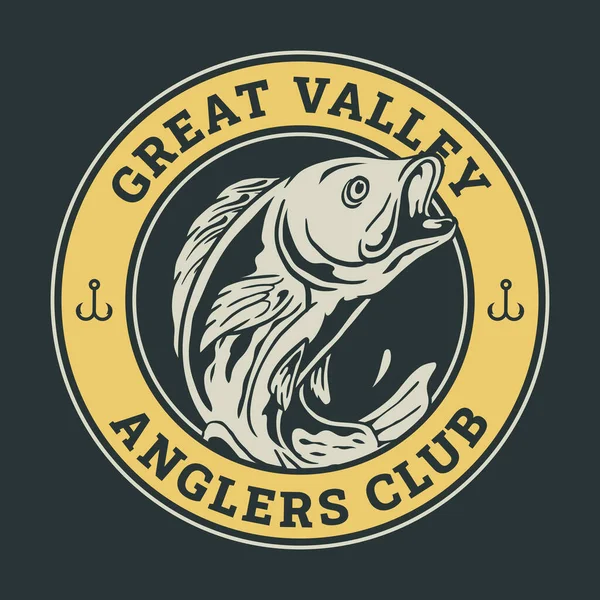 Fischspringen Illustration Mit Kreis Etikett Text Für Angler Club Vintage — Stockvektor