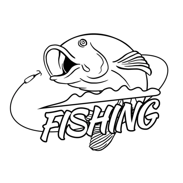 釣りのロゴデザインのための餌フックラインアートベクトルイラストのための魚ジャンプ — ストックベクタ