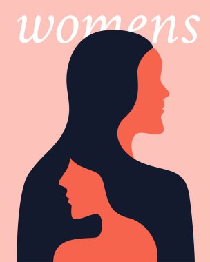 İki uzun saçlı kız vektör illüstrasyonlu kadın kampanyası poster tasarımı.