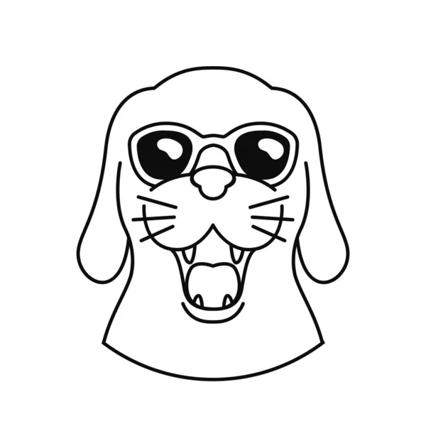 Boldog Kutya Visel Napszemüveget Vázlat Rajz Illusztráció Óvodások Színező Könyv — Stock Vector