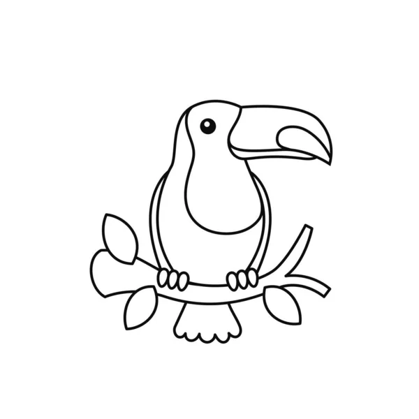 Tukan Tropischen Waldvogel Auf Einem Ast Umriss Zeichnung Illustration Für — Stockvektor