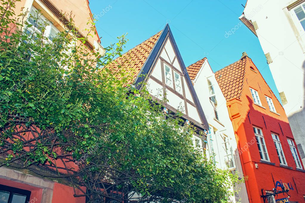 Historic Schnoorviertel in Bremen, Germany. Colorful houses in Schnoor street