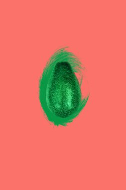 Trend 2019 yılın renk kavramı yaşayan mercan. Yazıt şablon taze avokado ile yeşil paintas sağlıklı gıda logo boyalı. Parlak sağlık embleme uygun quility beslenme marka fikri