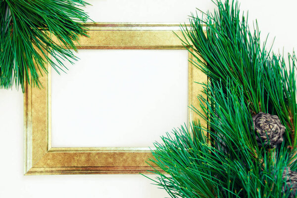 Christmas composition with cedar branch